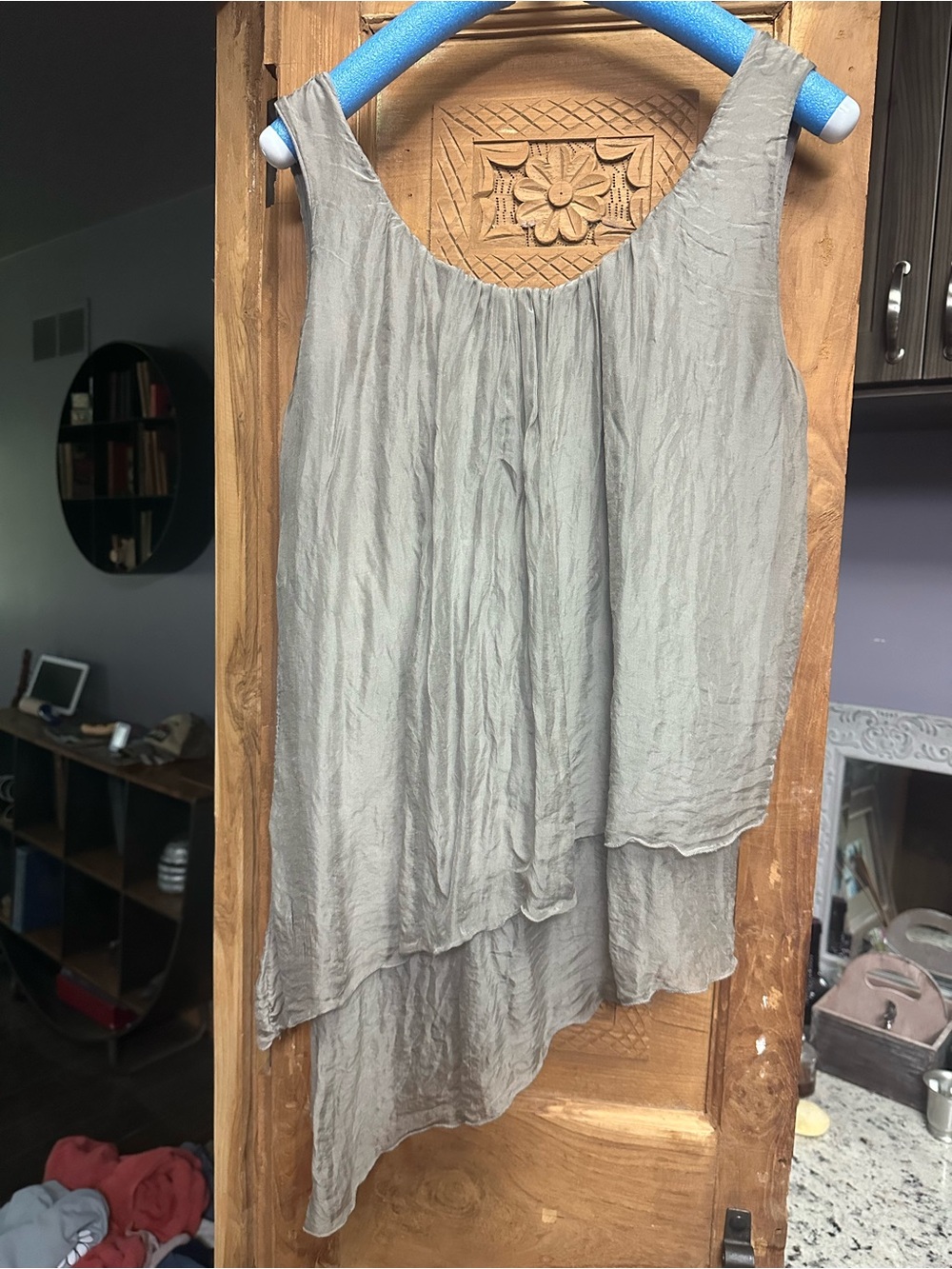 Layered sleeveless blouse khaki boho asymmetrical high low hem boho blouse